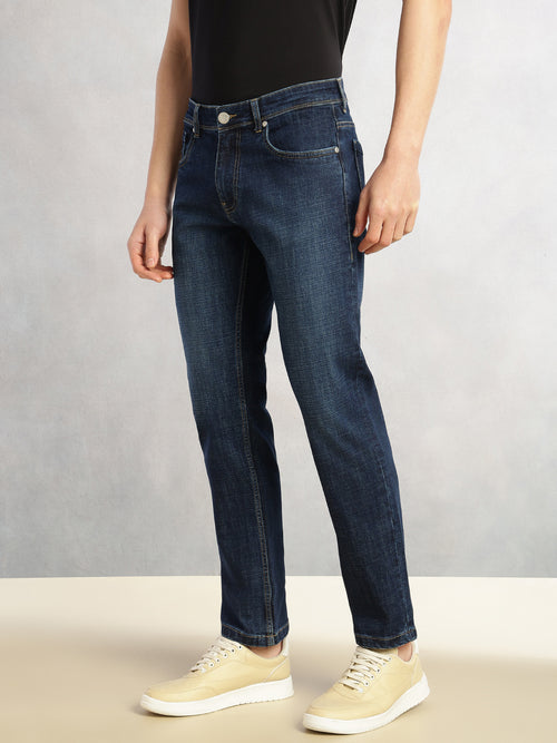Thomas Scott Men Mid Blue Cricket Club Collection Slim Fit Mid-Rise Faded 5 Pockets Stretchable Jeans