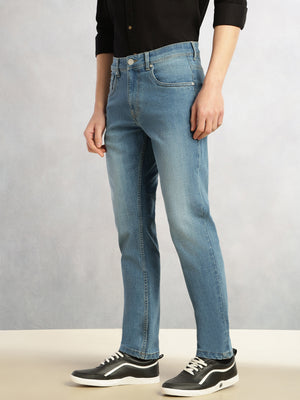 Thomas Scott Men Light Blue Cricket Club Collection Slim Fit Mid-Rise Faded 5 Pockets Stretchable Jeans
