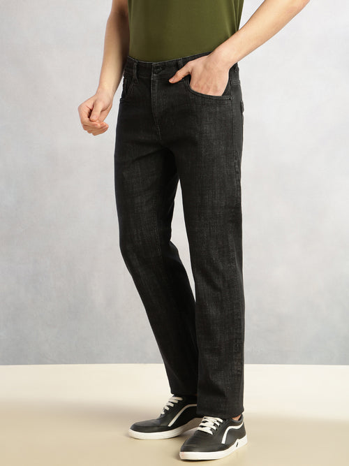 Thomas Scott Men Black Cricket Club Collection Straight Fit Mid-Rise No Faded 5 Pockets Stretchable Jeans