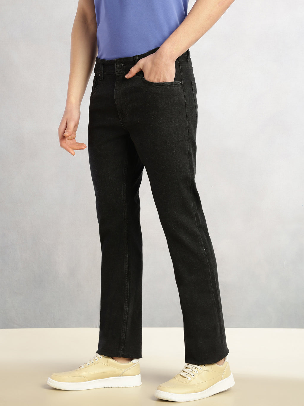 Thomas Scott Men Black Cricket Club Collection Mid-Rise No Faded Straight Fit 5 Pockets Stretchable Jeans