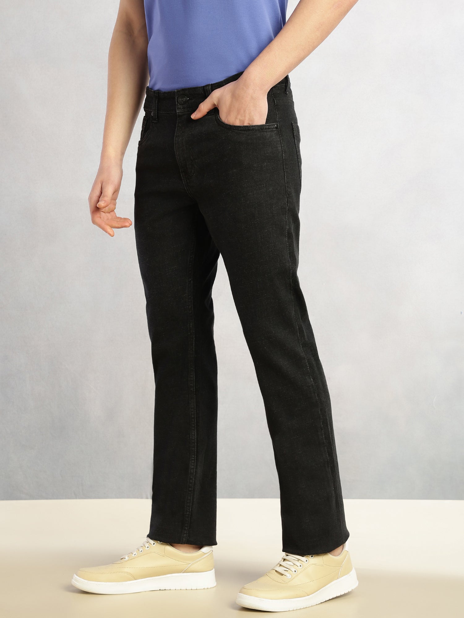 Thomas Scott Men Black Cricket Club Collection Mid-Rise No Faded Straight Fit 5 Pockets Stretchable Jeans