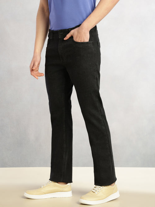 Thomas Scott Men Black Cricket Club Collection Mid-Rise No Faded Straight Fit 5 Pockets Stretchable Jeans