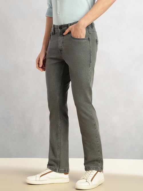 Thomas Scott Men Grey Cricket Club Collection Straight Fit Mid-Rise Faded 5 Pockets Stretchable Jeans