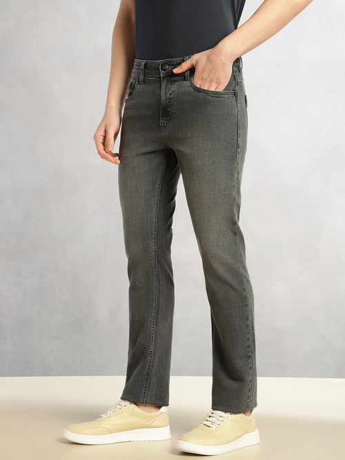 Thomas Scott Men Grey Cricket Club Collection Straight Fit Mid-Rise Faded 5 Pockets Stretchable Jeans