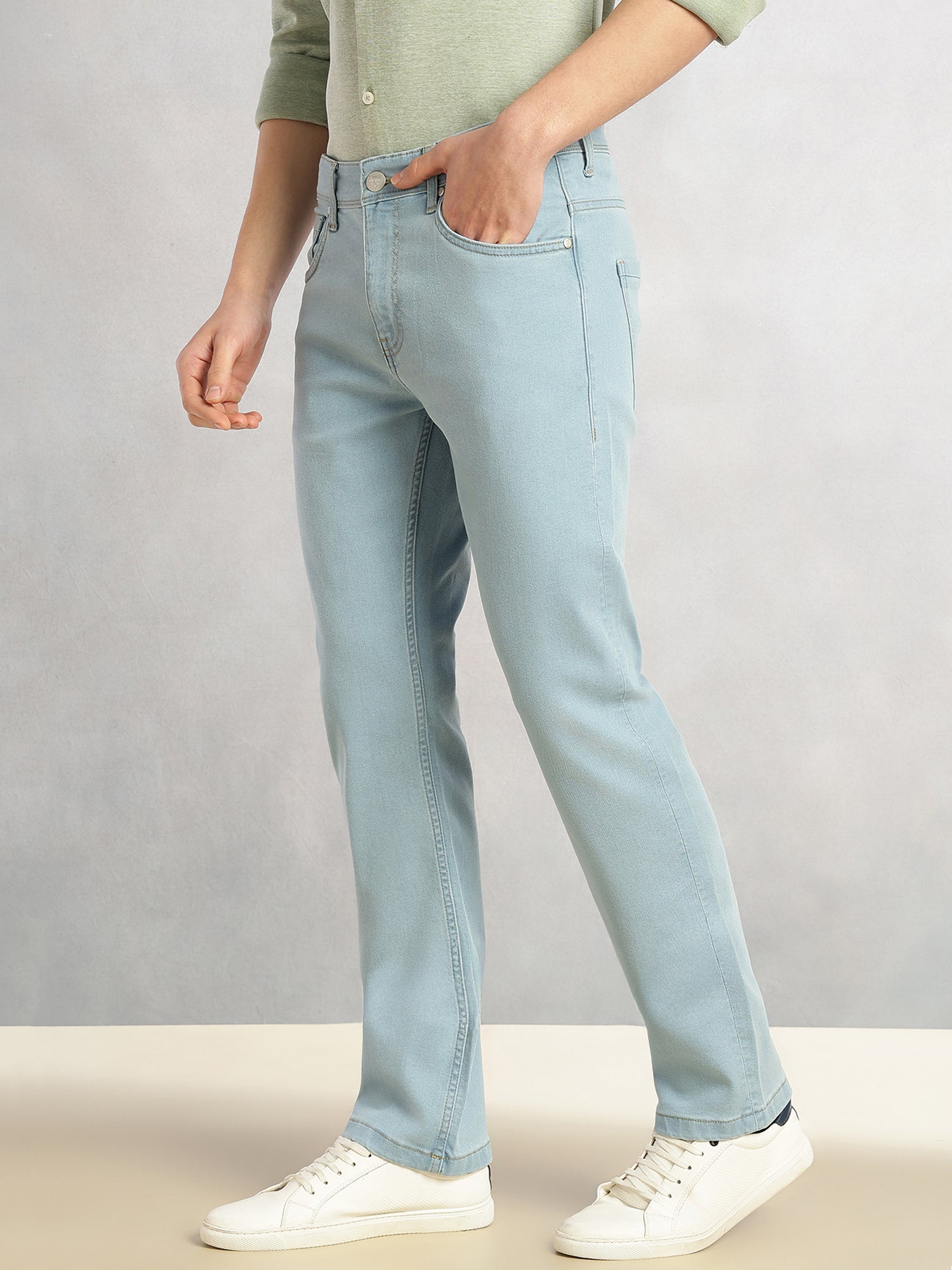 Thomas Scott Men Light Blue Cricket Club Collection Mid-Rise Straight Fit No Fade 5 Pockets Stretchable Jeans