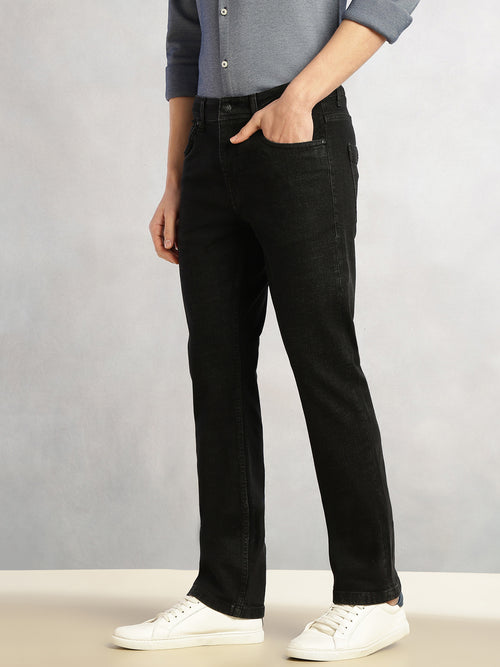 Thomas Scott Men Black Cricket Club Collection Mid-Rise Straight Fit No Fade 5 Pockets Stretchable Jeans