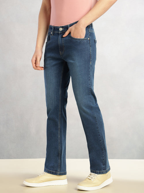 Thomas Scott Men Light Blue Cricket Club Collection Straight Fit Mid-Rise Faded 5 Pockets Stretchable Jeans