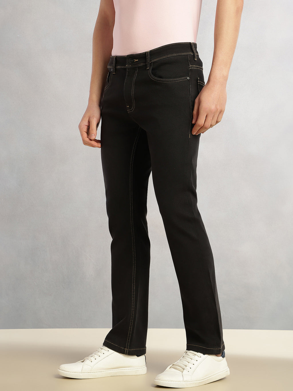 Thomas Scott Men Black Cricket Club Collection Mid-Rise Straight Fit No Fade Stretchable Jeans