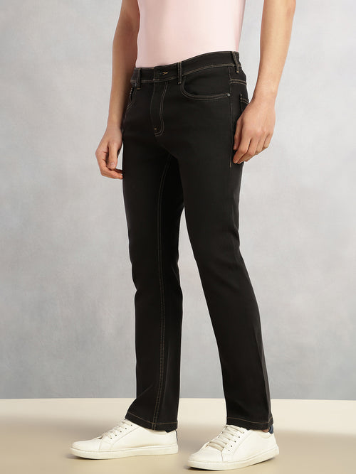 Thomas Scott Men Black Cricket Club Collection Mid-Rise Straight Fit No Fade Stretchable Jeans