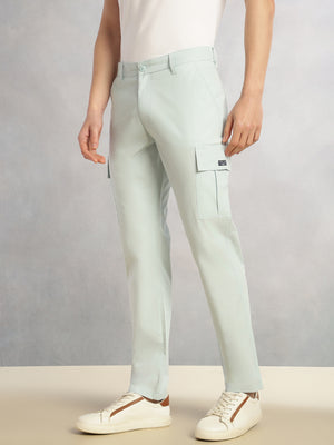 Thomas Scott Men Sky Blue Cricket Club Collection Relaxed Fit Mid-Rise 100% Cotton Woven Cargo Trouser