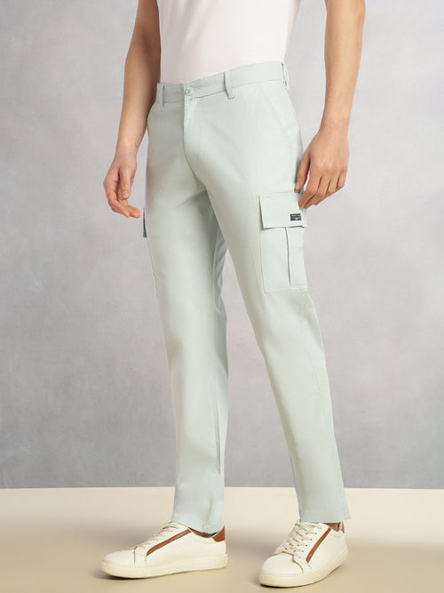 Thomas Scott Men Sky Blue Cricket Club Collection Relaxed Fit Mid-Rise 100% Cotton Woven Cargo Trouser