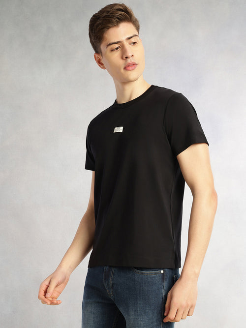 Thomas Scott Men Black Cricket Club Collection Regular Fit Short Sleeves Round Neck Solid Knitted T-Shirt