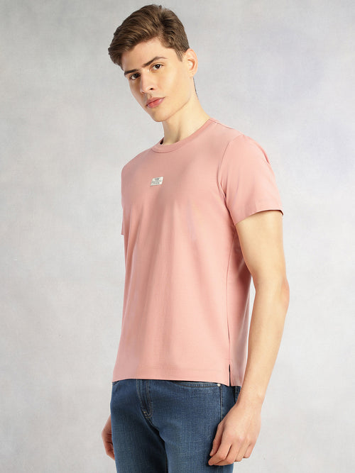 Thomas Scott Men Onion Pink Cricket Club Collection Regular Fit Short Sleeves Round Neck Solid Knitted T-Shirt