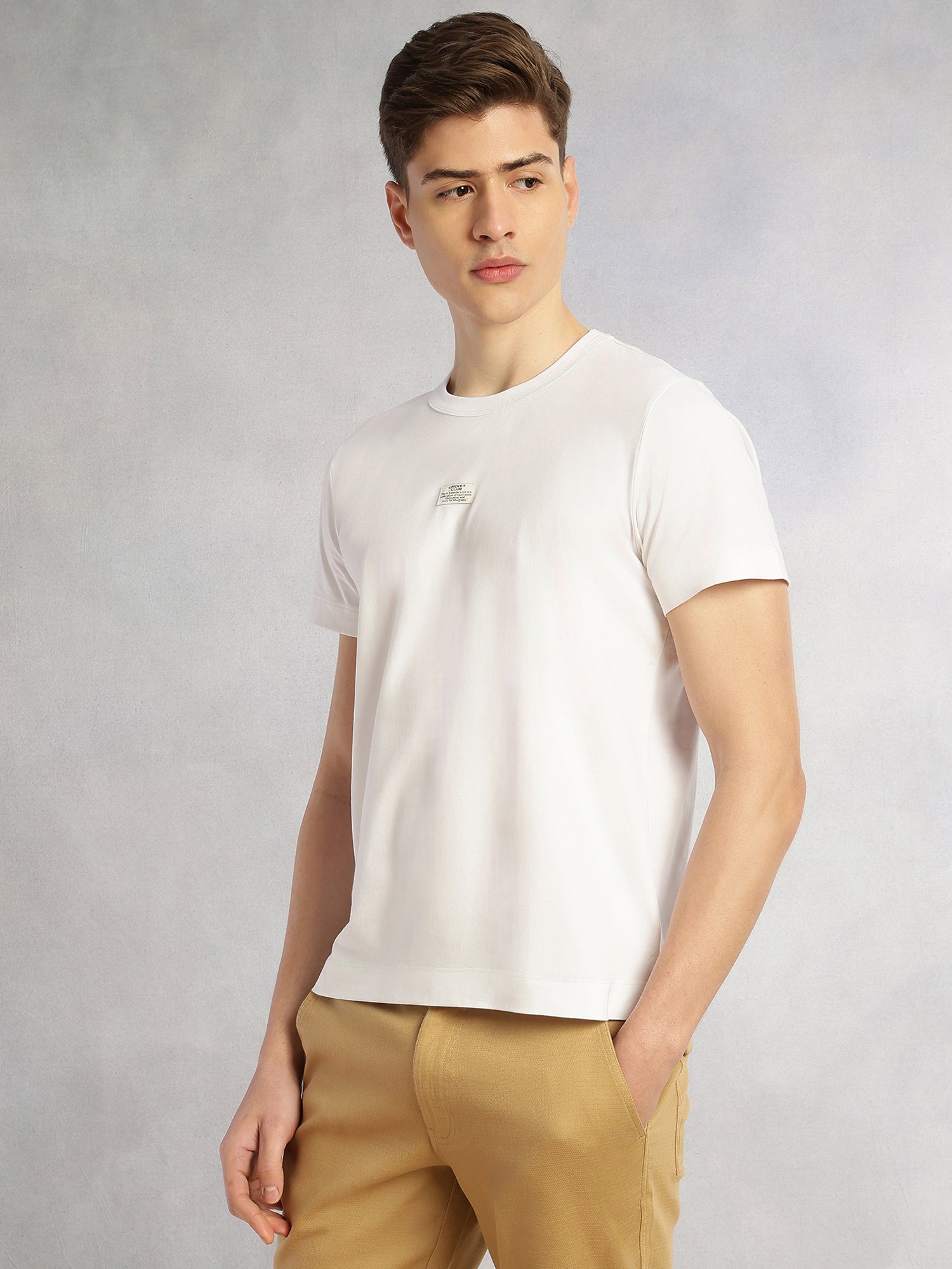 Thomas Scott Men White Cricket Club Collection Regular Fit Short Sleeves Round Neck Solid Knitted T-Shirt