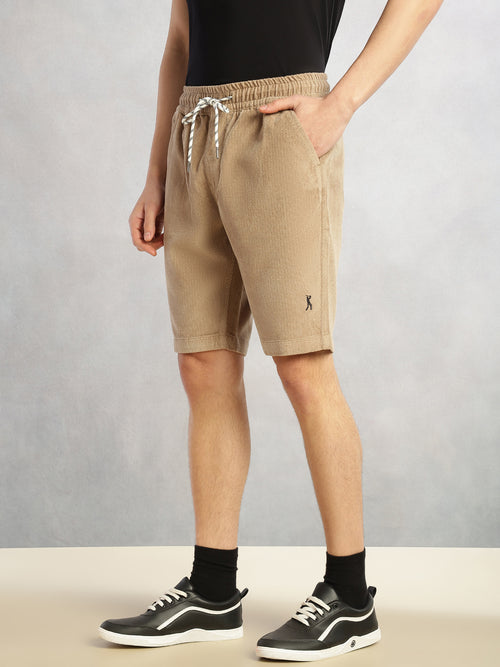 Thomas Scott Men Khaki Cricket Club Collection Regular Fit Mid-Rise Woven Cotrises Corduroy Shorts