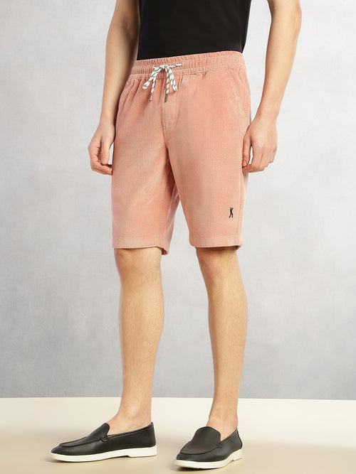 Thomas Scott Men Peach Cricket Club Collection Regular Fit Mid-Rise Woven Cotrises Corduroy Shorts