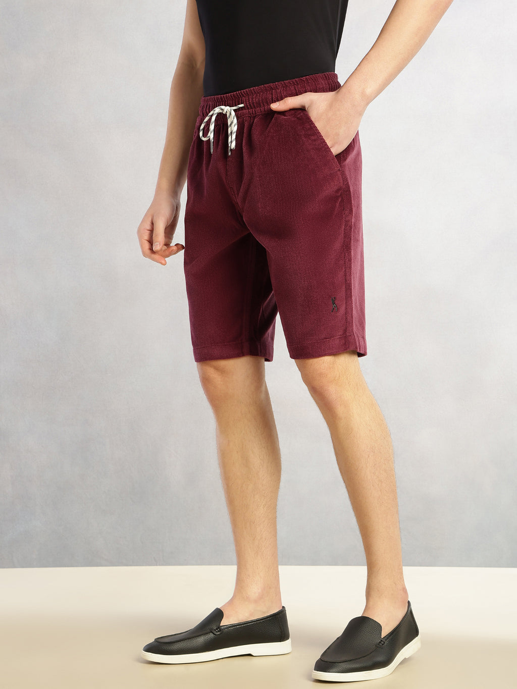 Thomas Scott Men Wine Cricket Club Collection Regular Fit Mid-Rise Woven Cotrises Corduroy Shorts
