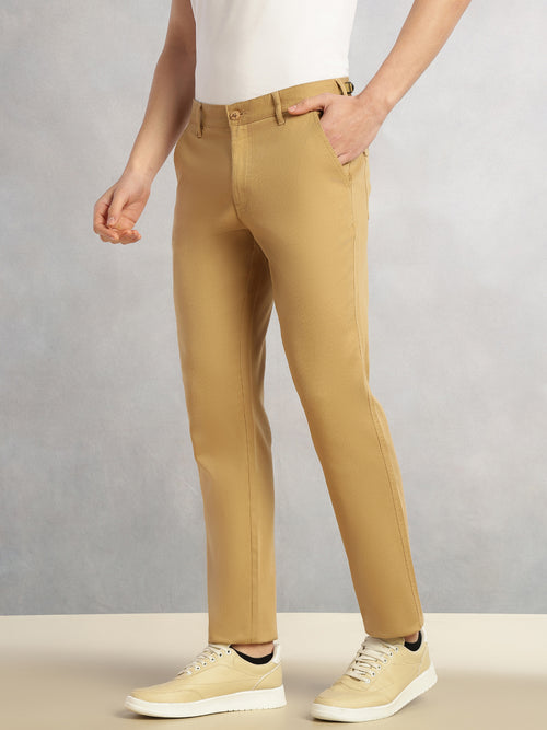 Thomas Scott Men Dark Khaki Cricket Club Collection Straight Fit Mid-Rise Solid Woven Chinos Trouser