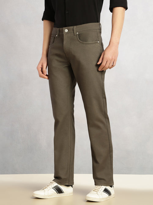 Thomas Scott Men Olive Cricket Club Collection Mid-Rise Straight Fit No Fade Stretchable Jeans