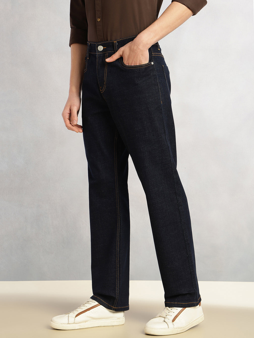 Thomas Scott Men Dark Blue Cricket Club Collection Mid-Rise Straight Fit No Fade Stretchable Jeans