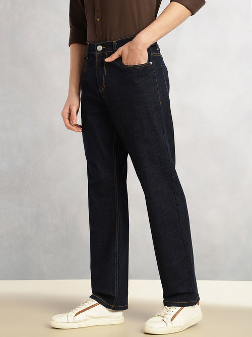 Thomas Scott Men Dark Blue Cricket Club Collection Mid-Rise Straight Fit No Fade Stretchable Jeans