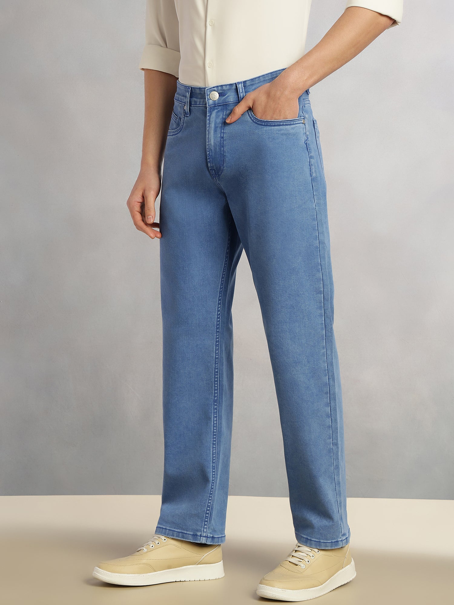 Thomas Scott Men Blue Cricket Club Collection Mid-Rise Straight Fit No Fade Stretchable Jeans