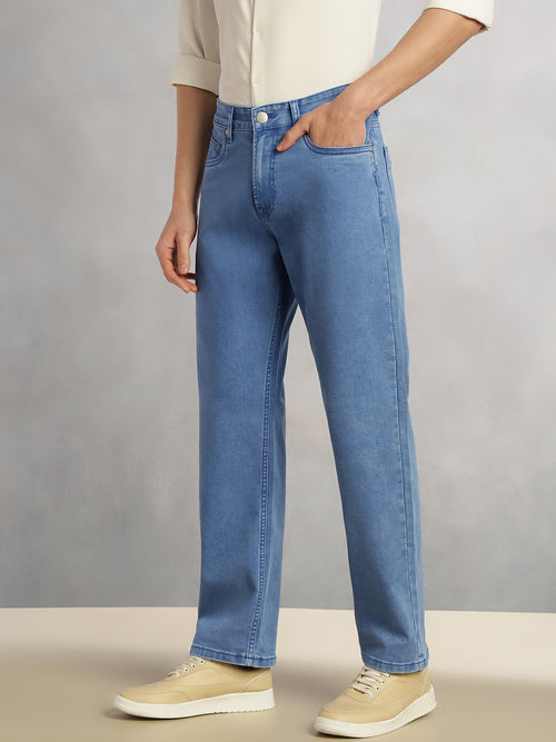 Thomas Scott Men Blue Cricket Club Collection Mid-Rise Straight Fit No Fade Stretchable Jeans