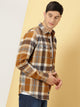 Thomas Scott Men Brown Regular Fit Long Sleeves Spread Collar Tartan Checks Double Pocket Knitted Casual Shirt