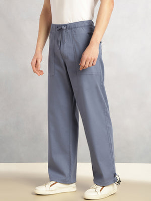 Thomas Scott Men Blue Regular Fit Mid-Rise Solid Woven Trousers with Drawstring Closure & Four Pockets