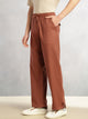 Thomas Scott Men Rust Regular Fit Mid-Rise Solid Woven Trousers with Drawstring Closure & Four Pockets