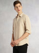 Thomas Scott Men Beige Slim Fit Long Sleeves Spread Collar Solid Knitted Shirt