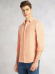 Thomas Scott Men Peach Slim Fit Long Sleeves Spread Collar Solid Knitted Shirt