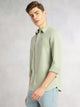 Sage Green Slim Fit Long Sleeves Spread Collar Solid Knitted Shirt For Men