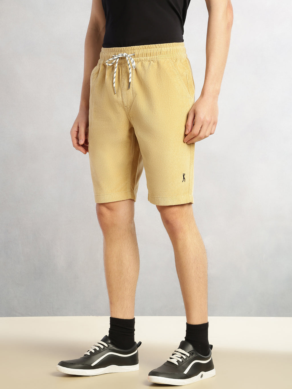 Thomas Scott Men Beige1 Cricket Club Collection Regular Fit Mid-Rise Woven Cotrises Corduroy Shorts
