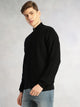 Thomas Scott Men Black Regular Fit Long Sleeves Zip Closure Mock Collar Acrylic Knitted Sweatshirt