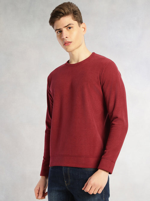 Thomas Scott Men Maroon Regular Fit Long Sleeves Round Neck Solid Polyester Pullover Sweatshirt