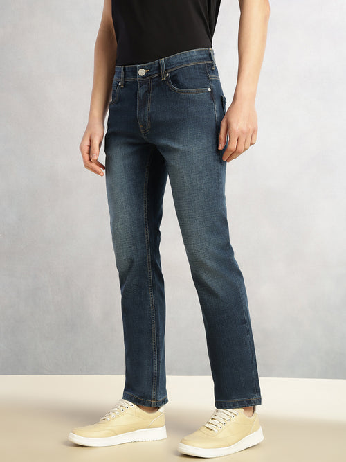 Thomas Scott Men Mid Blue Cricket Club Collection Straight Fit Mid-Rise Faded 5 Pockets Stretchable Jeans