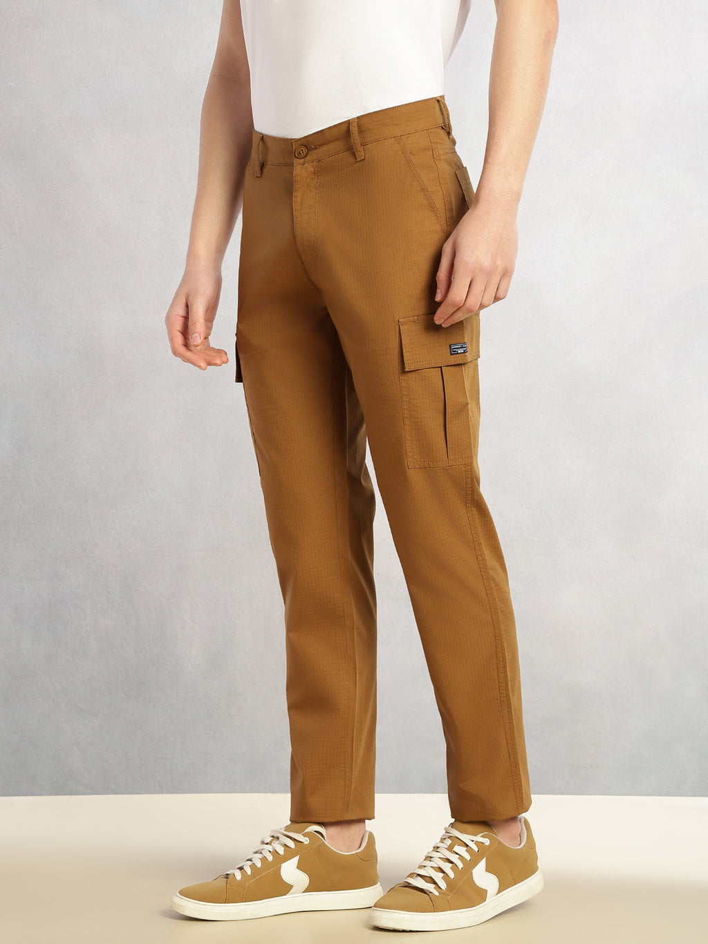 Thomas Scott Men Brown Cricket Club Collection Relaxed Fit Mid-Rise 100% Cotton Woven Cargo Trouser