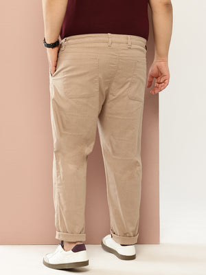 Thomas Scott Men Beige Regular Fit Mid Rise Solid Woven Chino Trouser with Button Waist