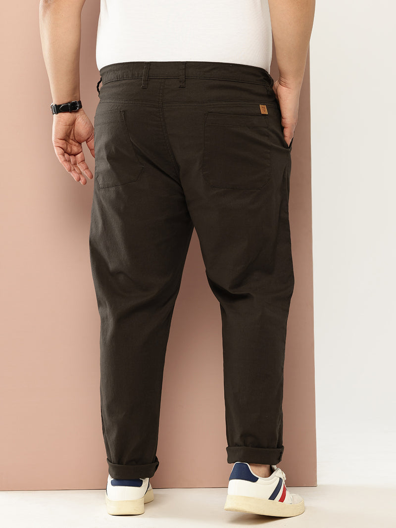Thomas Scott Men Brown Regular Fit Mid Rise Solid Woven Chino Trouser with Button Waist