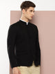 Thomas Scott Men Black1 Regular Fit Mandarin Collar Long Sleeves Solid Formal and Wedding Wear Bandhgala Blazer
