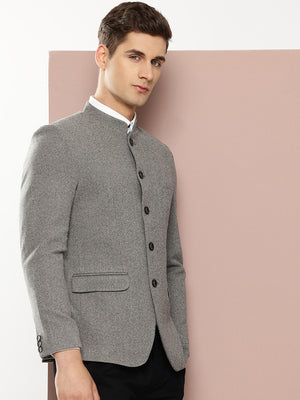 Thomas Scott Men Grey1 Long Sleeves Regular Fit Mandarin Collar Solid Formal and Wedding Wear Bandhgala Blazer
