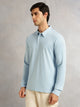 Thomas Scott Men Blue Regular Fit Long Sleeves Solid Viscose Rayon Knitted Polo Collar Performance Tshirt