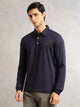 Thomas Scott Men Navy Regular Fit Long Sleeves Solid Viscose Rayon Knitted Polo Collar Performance Tshirt
