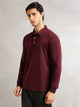 Thomas Scott Men Wine Regular Fit Long Sleeves Solid Viscose Rayon Knitted Polo Collar Performance Tshirt