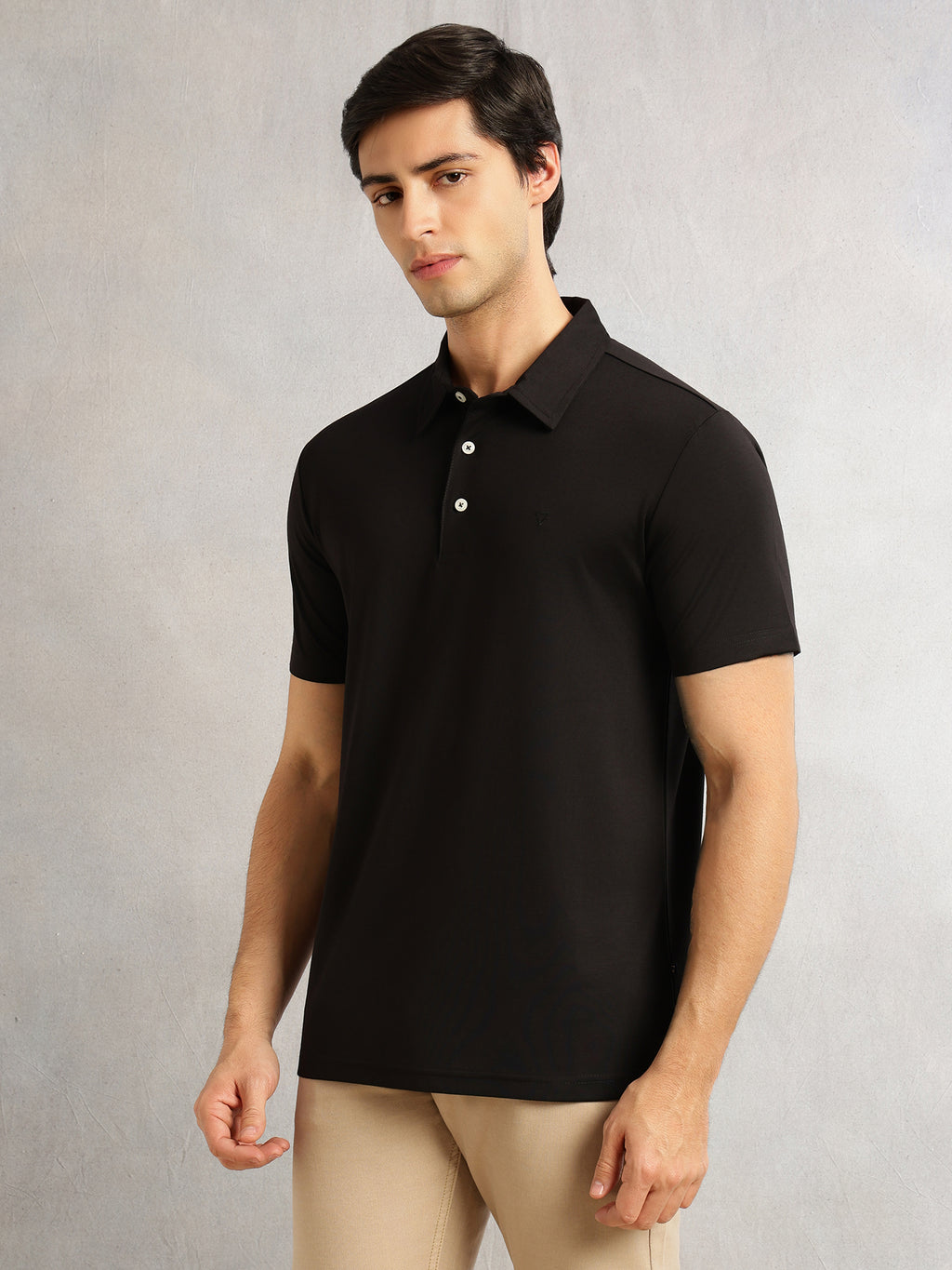 Thomas Scott Men Black Regular Fit Short Sleeves Viscose Rayon Solid Knitted Polo Collar Performance Tshirt