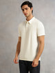 Thomas Scott Men Off White Regular Fit Short Sleeves Viscose Rayon Solid Knitted Polo Collar Performance Tshirt