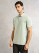 Thomas Scott Men Sage Green Regular Fit Short Sleeves Viscose Rayon Solid Knitted Polo Collar Performance Tshirt