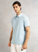 Thomas Scott Men Sky Blue Regular Fit Short Sleeves Viscose Rayon Solid Knitted Polo Collar Performance Tshirt