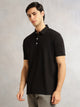 Thomas Scott Men Black Regular Fit Short Sleeves Solid Viscose Rayon Knitted Polo Collar Performance T-shirt